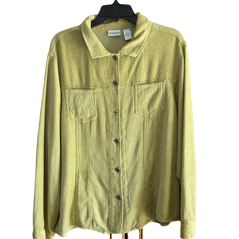 Chico's Light Green Button-Up Shirt Jacket size 3=large